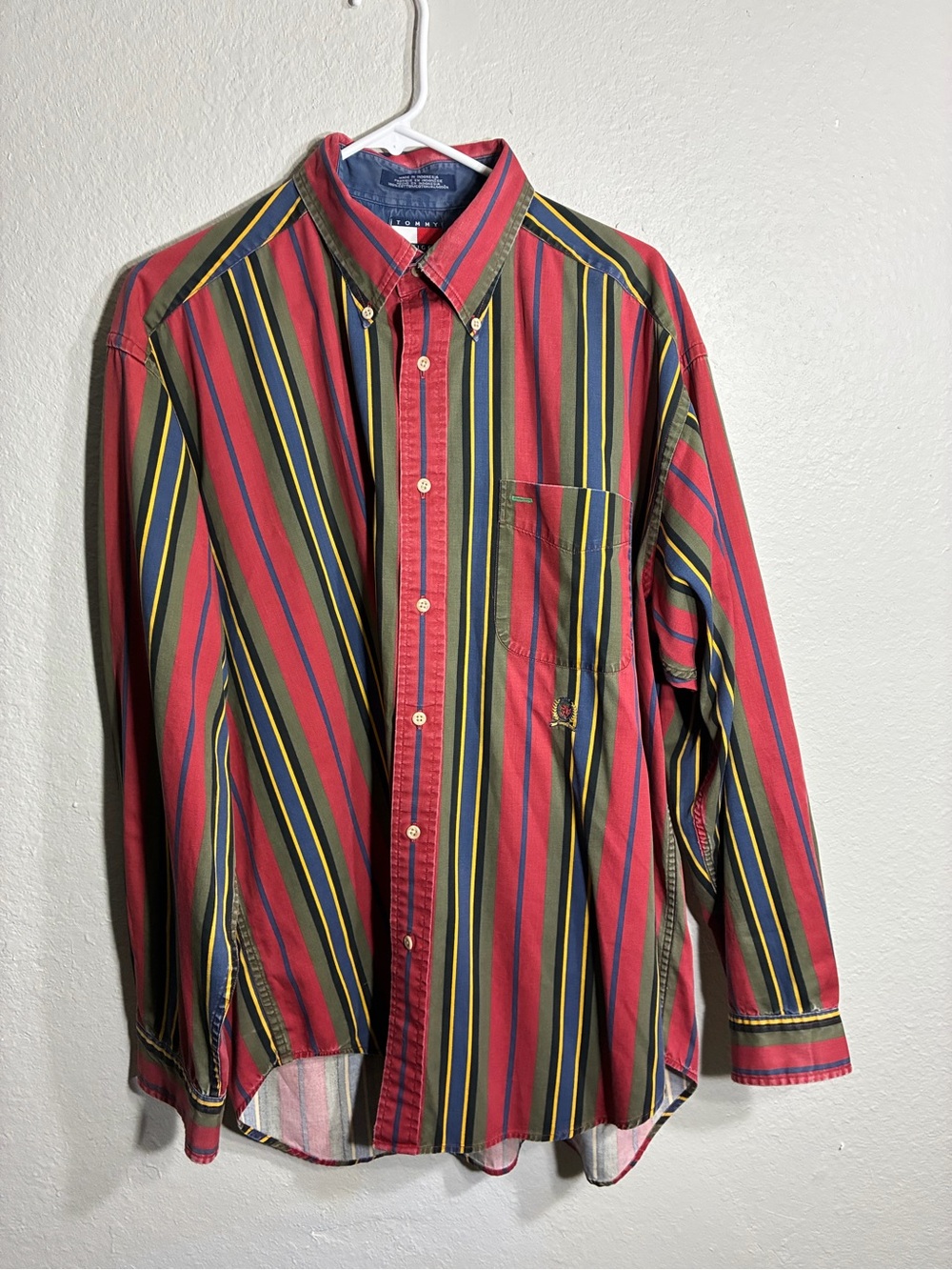 Tommy Hilfiger Red Striped Button-Down Shirt with Yellow & Navy Accents